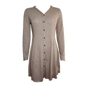 Primark Dress Womens Size 10 Solid All Tan Long Sleeve Ribbed‎ Button Front